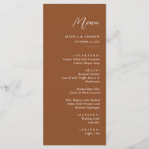 Menu Terra Cotta minimaliste et blanc Mariage simple