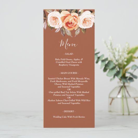 Menu Terracott Boho Fall Floral Mariage (Debout devant)
