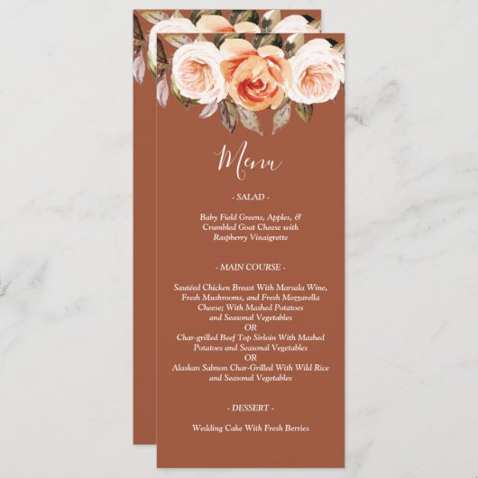 Menu Terracott Boho Fall Floral Mariage (Devant / Derrière)