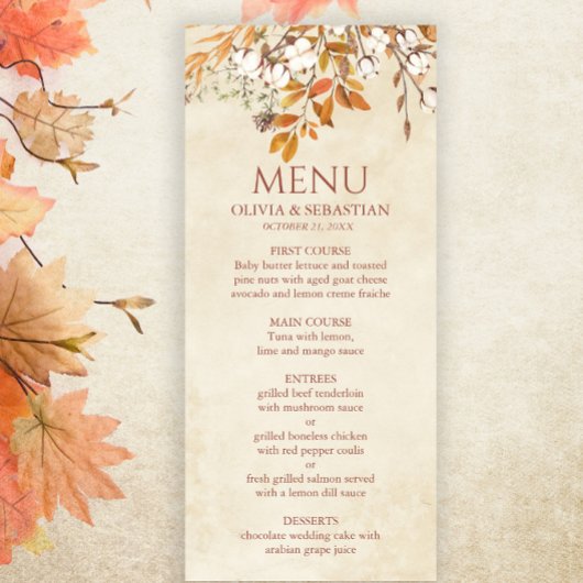 Menu Terracotta Automne quitte Boho Mariage de automne
