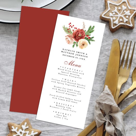 Menu Terracotta Blush rose floral Pine d'hiver Mariage
