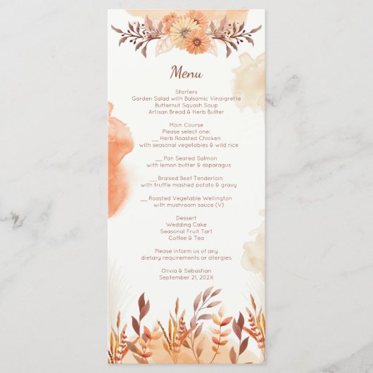 Menu Terracotta Boho Floral Automne Élégant Rustique (Devant)