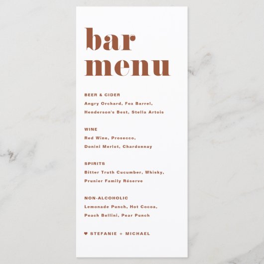 Menu Terracotta Bold Retro Typographie Mariage Bar (Devant)