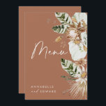 Menu Terracotta botanique moderne élégant feuillage men<br><div class="desc">Terracotta bohème botanique moderne feuillage élégant style jour de mariage de papeterie menu. Belles aquarelles florales botaniques séchées à la main et texte de script. Moderne en terre cuite tendance,  noir,  vert,  naturel et bleu marine collection colorway.</div>
