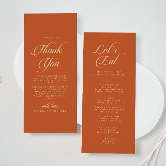 Menu Terracotta Calligraphie Merci et Mariage