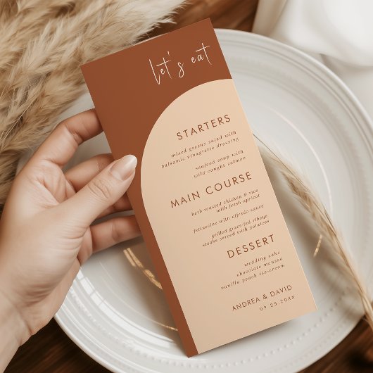 Menu Terracotta & Crème Boho Arch Mangeons Mariage