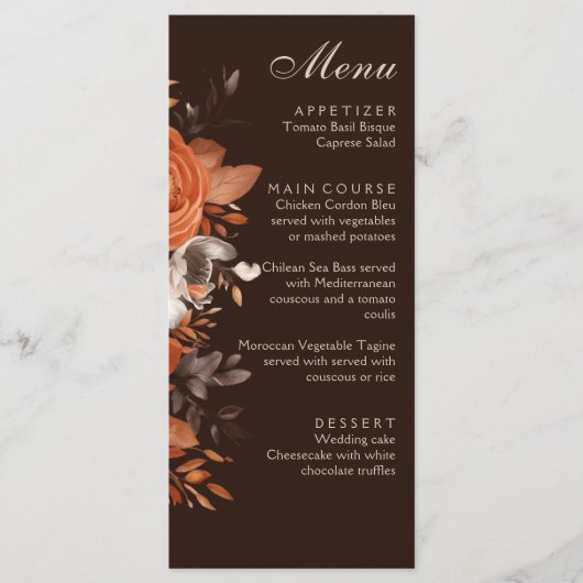 Menu Terracotta foncée et Mariage orange brûlé (Devant)