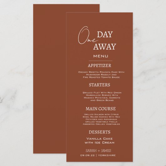 Menu Terracotta Minimale Un Jour Avant Le Dîner De Répé (Devant / Derrière)