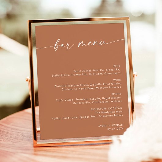 Menu Terracotta Minimalist Wedding Bar, menu Drink Poster