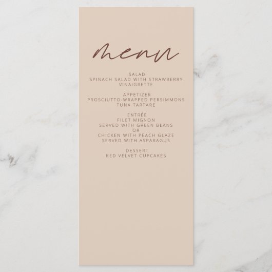 Menu Terracotta minimaliste Boho Élégant Mariage modern (Devant)