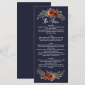 Menu Terracotta Navy Boho Floral (Devant / Derrière)