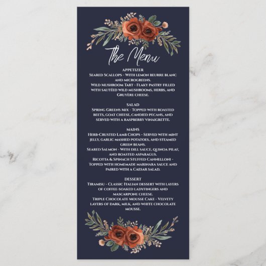 Menu Terracotta Navy Boho Floral (Devant)