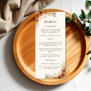 Menu Terracotta Rust Fall Floral Mariage Dîner