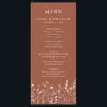 Menu Terracotta Rustic Floral Automne Fleur sauvage Mar<br><div class="desc">Ajoutez du charme à vos tables de réception avec cette carte de menu mariage fleur sauvage en terre cuite. Doté de fleurs d'automne délicates et d'un aménagement propre, il est parfait pour les mariages rustiques, extérieurs ou de grange. Customisez avec vos détails de nourriture et de boisson pour convenir à...</div>