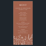 Menu Terracotta Rustic Floral Automne Fleur sauvage Mar<br><div class="desc">Ajoutez du charme à vos tables de réception avec cette carte de menu mariage fleur sauvage en terre cuite. Doté de fleurs d'automne délicates et d'un aménagement propre, il est parfait pour les mariages rustiques, extérieurs ou de grange. Customisez avec vos détails de nourriture et de boisson pour convenir à...</div>