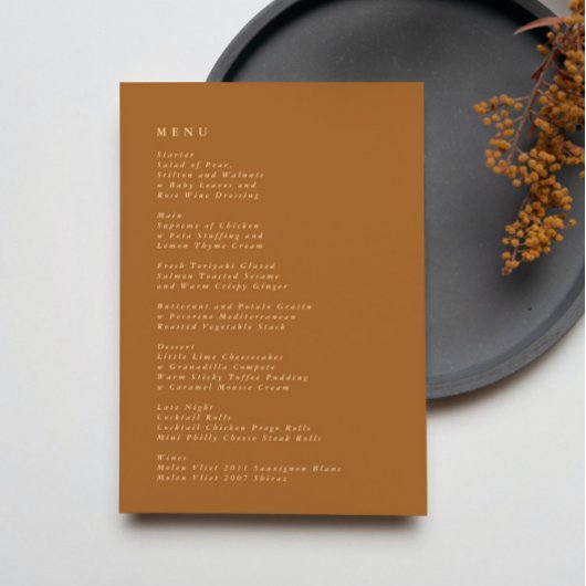 Menu Terracotta Simple Mariage moderne simple