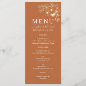 Menu Terracotta Vert Olive et Fleurs Mariage Or (Devant)