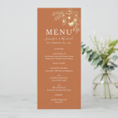 Menu Terracotta Vert Olive et Fleurs Mariage Or (Debout devant)