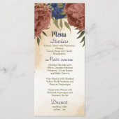 Menu terre cuite bleu marine fleuri mariage (Devant)