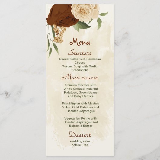 Menu terre cuite tonalité de terre mariage vert fleuri (Devant)