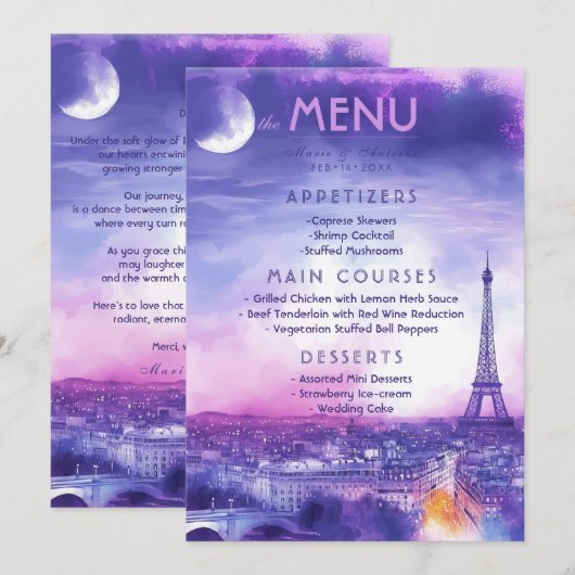 Menu + texte charmant Amour Éternel (Devant / Derrière)