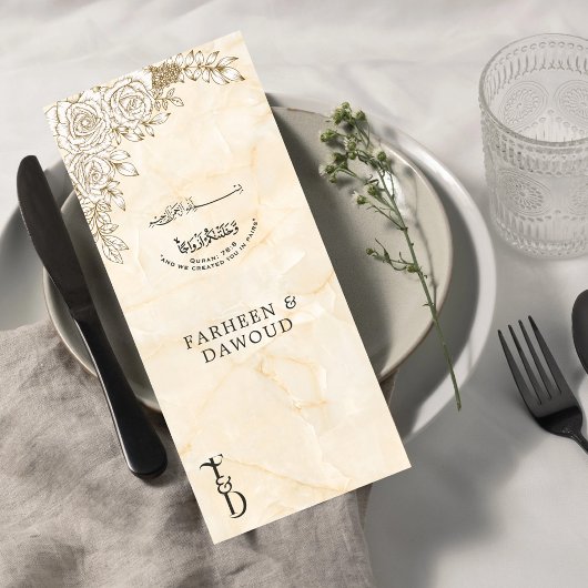 Menu Texture de marbre dentelle florale Mariage musulma