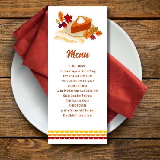 Menu Thanksgiving afdrukbare taart Kaart