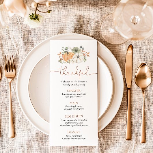 Menu Thanksgiving Citrouille rustique