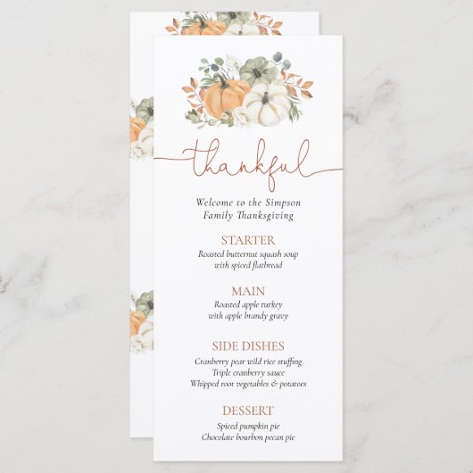 Menu Thanksgiving Citrouille rustique (Devant / Derrière)