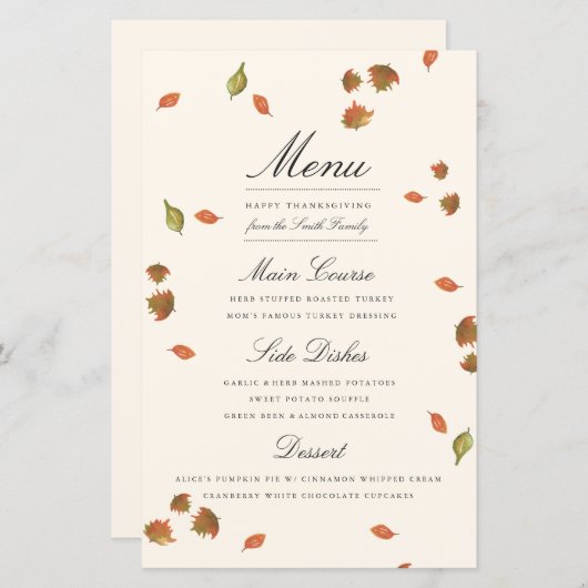 Menu Thanksgiving de l'automne (Devant / Derrière)