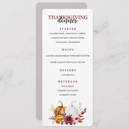 Menu Thanksgiving Elegant Dinner Party (Devant / Derrière)