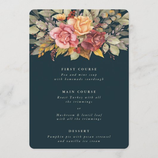 Menu Thanksgiving Floral Border Flat 3 Parcours (Devant)