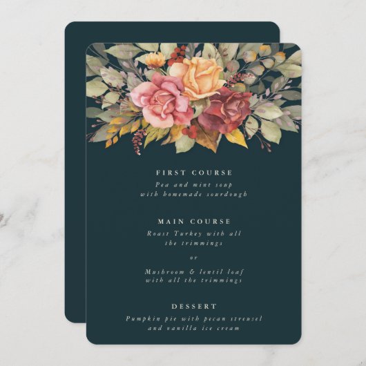 Menu Thanksgiving Floral Border Flat 3 Parcours (Devant / Derrière)