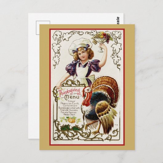Menu Thanksgiving Vintage Turquie (Devant / Derrière)