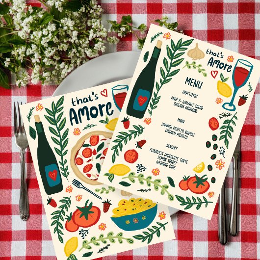 Menu That's Amore Italian Food Love Whimsical CUSTOM