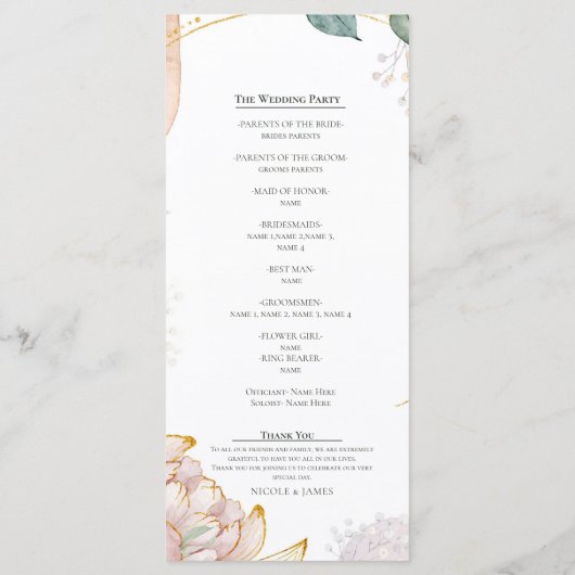 Menu The Aureate Frame Floral Greenery Wedding  (Dos)