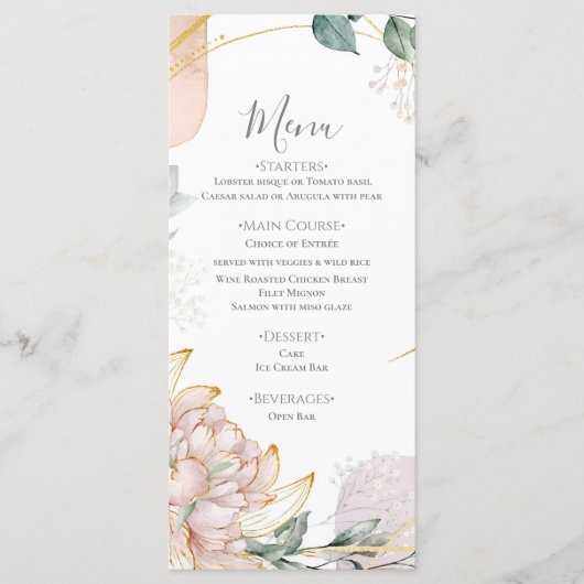 Menu The Aureate Frame Mauve Floral Greenery Wedding  (Devant)