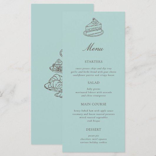 Menu Thé de l'après-midi Mariage dessinée à la main Ble (Devant / Derrière)