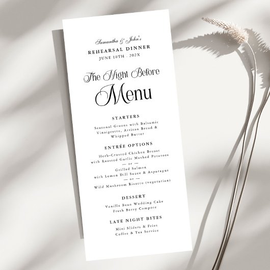 Menu The Night Before Modern Elegant Rehearsal Dinner
