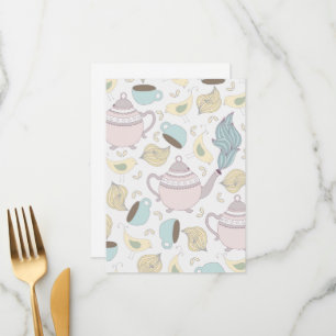 Menu Théière Oiseau Jaune Vintage Tasse Pastel Heure du