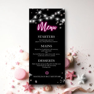 Menu thématique néon rose vif pour Bat Mitzvah