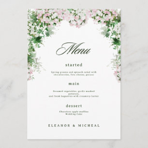 Menu Thème botanique rose tendre de mariage floral de l
