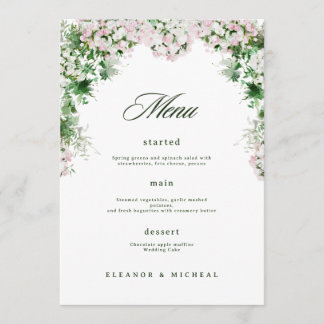 Menu Thème botanique rose tendre de mariage floral de l
