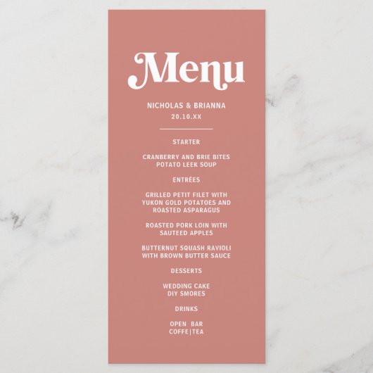 Menu Thème de mariage rose moderne et burgundy (Devant)