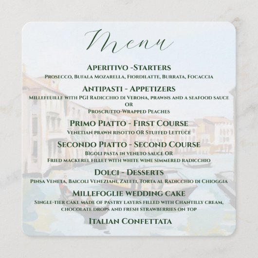 Menu Thème italien - Mariage vénitien (Devant)