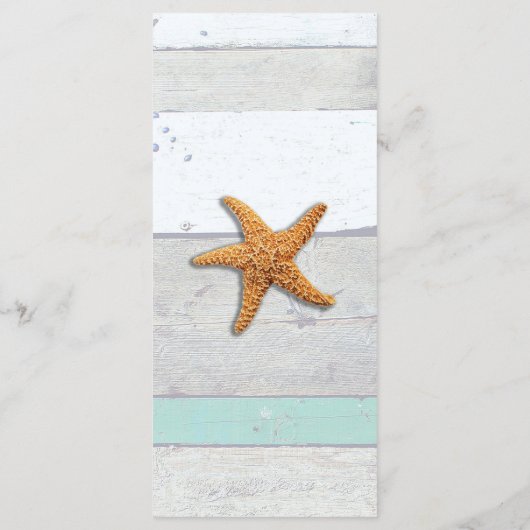 Menu Thème Plage Starfish Mariage Rustique (Dos)