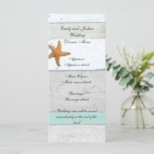 Menu Thème Plage Starfish Mariage Rustique (Debout devant)