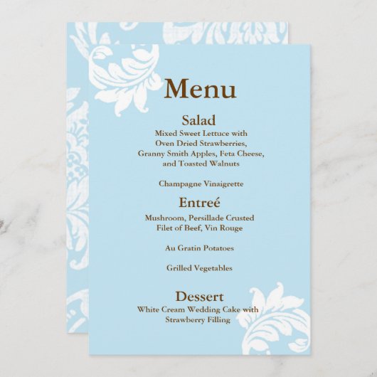 Menu Tiffany Damask Wedding (Voorkant / Achterkant)