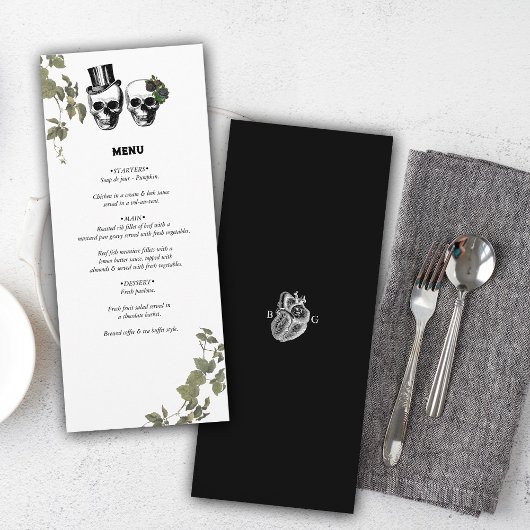 Menu Til Death Coeur gothique Mariage des crânes florau