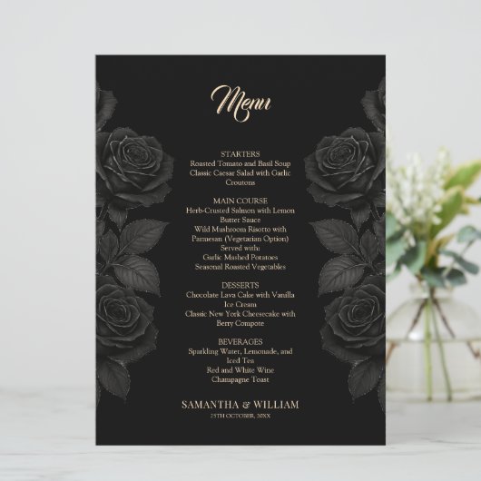 Menu Till Death Do Us Part Rose noir Mariage gothique (Debout devant)